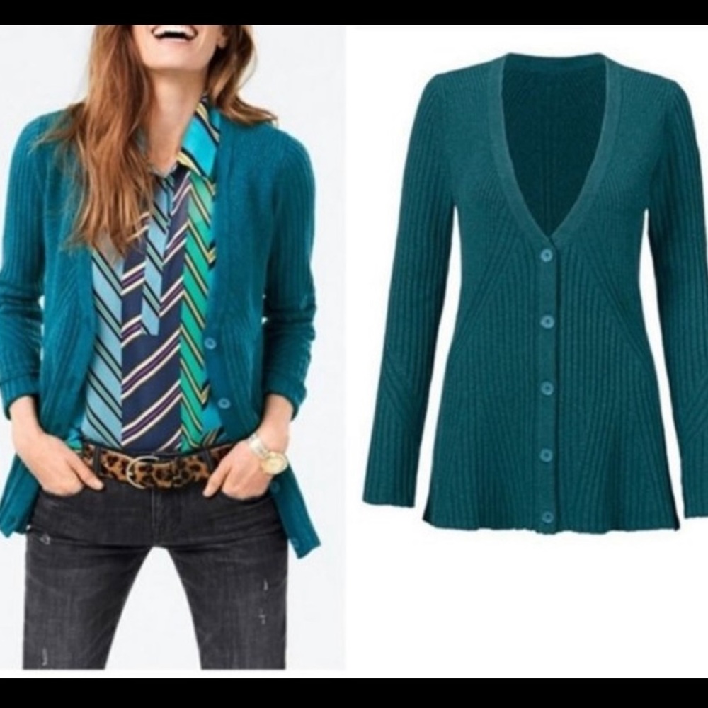 CAbi 3712 size Medium Teal Deco Textured Cardigan Sweater